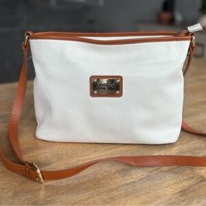 ValentinA Italian White and Tan Leather Crossbody with Gold Plaque